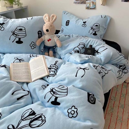 91家纺网 家纺一手货源 找家纺 蜜宿 2024秋冬新款ins韩系牛奶绒四件套 绒-甜奈