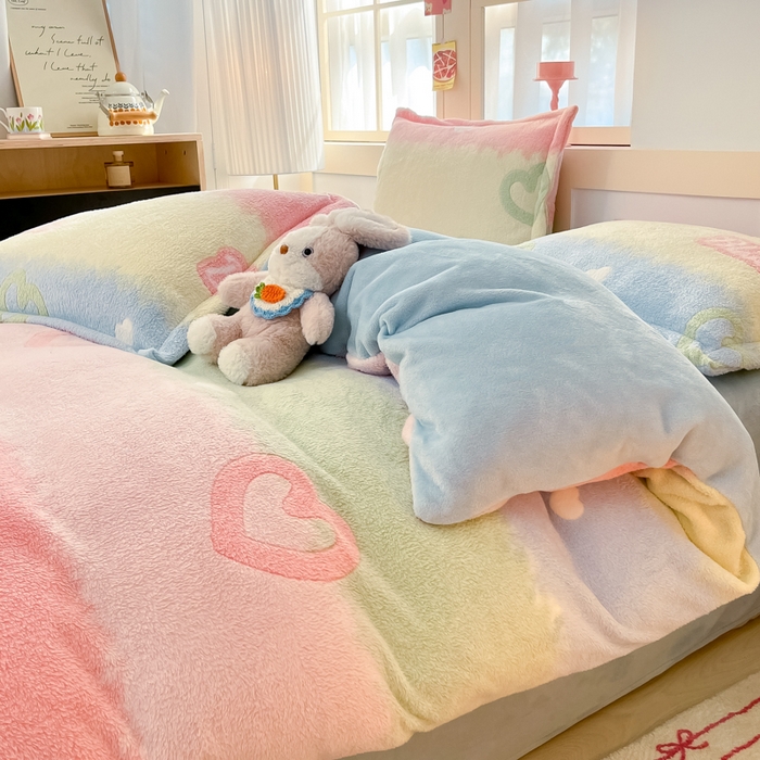 91家纺网 家纺一手货源 找家纺 川悦生活 2024新款雪花绒印花单被套系列-自然光 彩虹爱语蓝