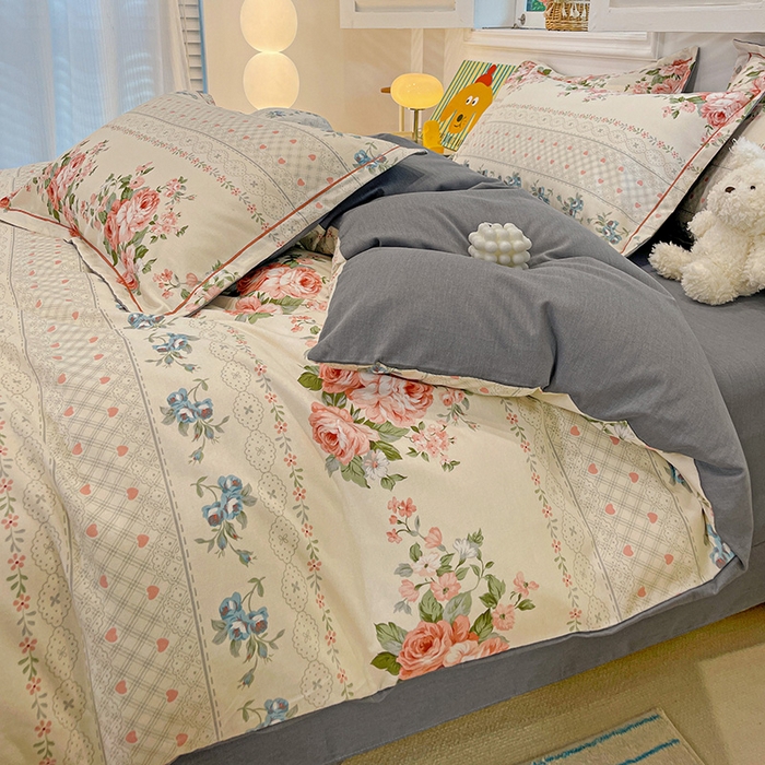 91家纺网 家纺一手货源 找家纺 2024直播爆款全棉磨毛喷气印花加厚保暖四件套（一字绣） 全棉磨毛-法式庄园