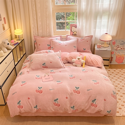 91家纺网 家纺一手货源 找家纺 川悦生活 2024新款雪花绒印花单被套系列-夜景 桃心爱语