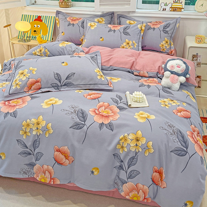 91家纺网 家纺一手货源 找家纺 2024直播爆款全棉磨毛喷气印花加厚保暖四件套（一字绣） 全棉磨毛-国色芬芳