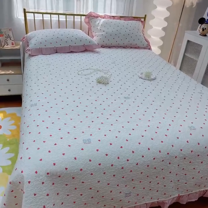 91家纺网 家纺一手货源 找家纺 （总）暖居 2024新款50棉50天丝防滑不跑床夹棉床单四季通用床盖三件套