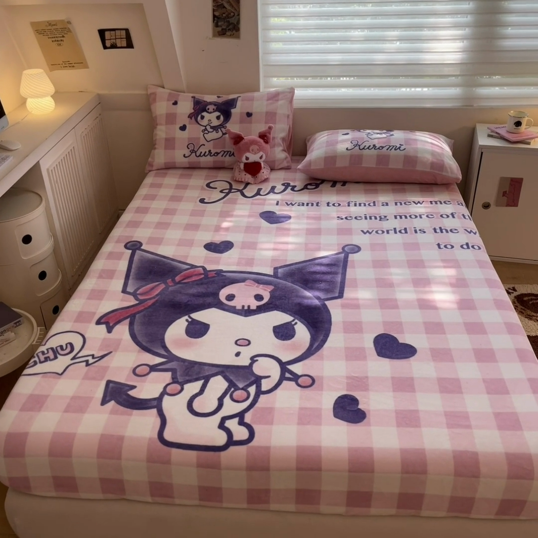 91家纺网 家纺一手货源 找家纺 金爱家 2024新款大阪单品牛奶绒床笠 绒-D纷纷库洛米