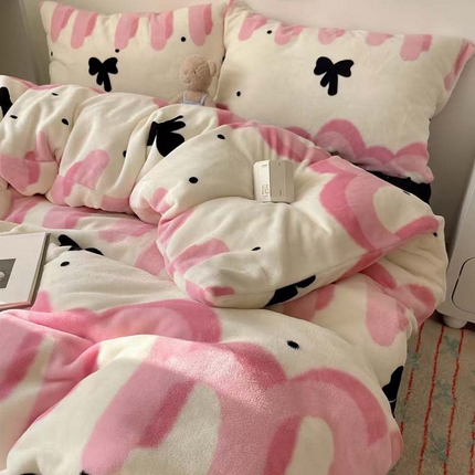 91家纺网 家纺一手货源 找家纺 （总）蜜宿 2024秋冬新款ins韩系牛奶绒四件套