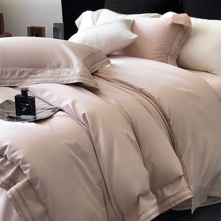 馨蕊 2024新款100S高奢简约长绒棉四件套-米诺 米诺-初夏粉
