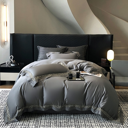 91家纺网 家纺一手货源 找家纺 若未家居 LOVEWE HOUSE 2025新款高工艺贡缎长绒棉全棉镂空床盖款四件套-奥黛尔 奥黛尔-玄灰