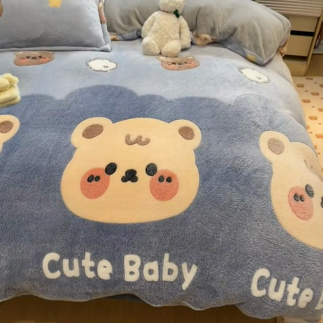 91家纺网 家纺一手货源 找家纺 川悦生活 2024新款雪花绒印花单被套系列-夜景 熊小巴