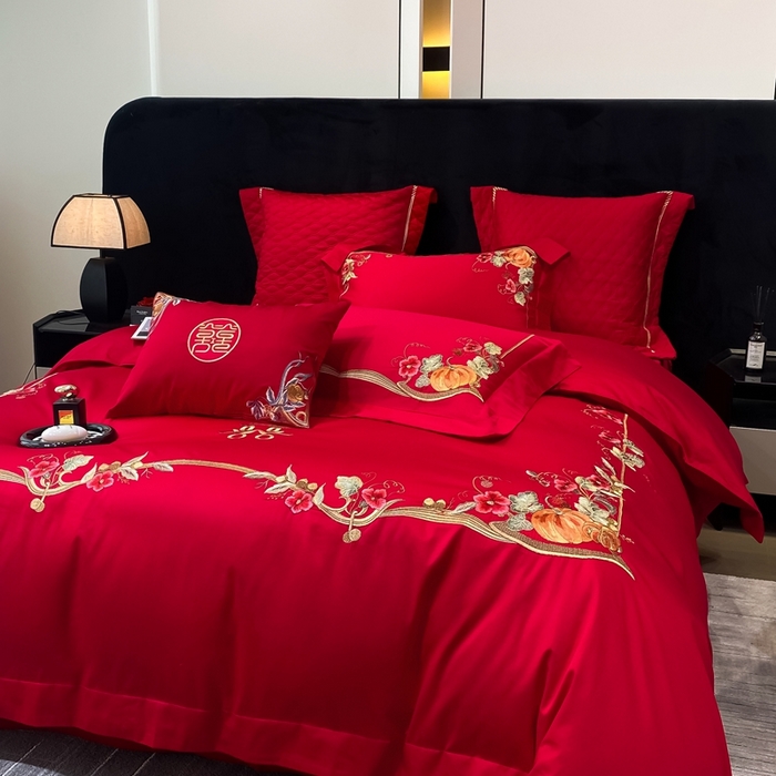 91家纺网 家纺一手货源 找家纺 （总）玖玖爱家纺 2024新款100支双股长绒棉提花刺绣婚庆四件套