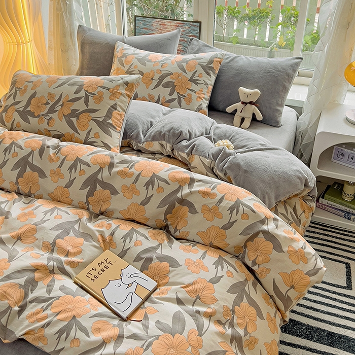 91家纺网 家纺一手货源 找家纺 捌月 2024新款棉加绒A版13372全棉B版高克重牛奶绒四件套直播新品 云锦