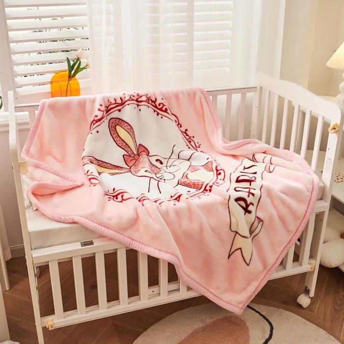 91家纺网 家纺一手货源 找家纺 凯轩毛毛毯毯子网销专供 2024新款舒适亲肤加大加厚儿童云毛毯毯子 兔娃