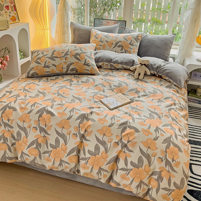 91家纺网 家纺一手货源 找家纺 捌月 2024新款棉加绒A版13372全棉B版高克重牛奶绒四件套直播新品 云锦