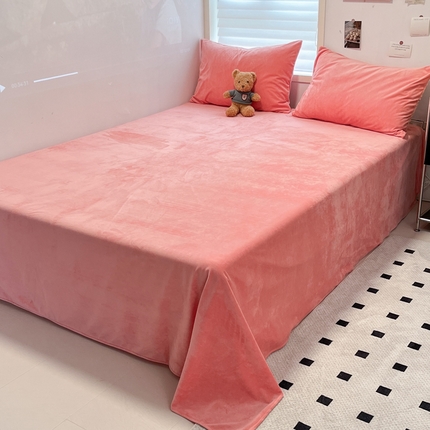 91家纺网 家纺一手货源 找家纺 盛馨家纺 2024新款高克重加厚保暖纯色宝宝绒系列单床单 桃红