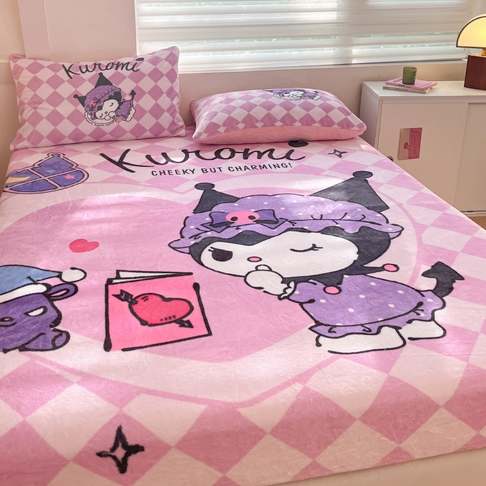 91家纺网 家纺一手货源 找家纺 金爱家 2024新款大阪单品牛奶绒床笠 绒-D晚安库洛米