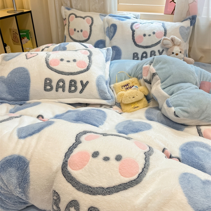 91家纺网 家纺一手货源 找家纺 川悦生活 2024新款雪花绒印花单被套系列-夜景 可爱熊