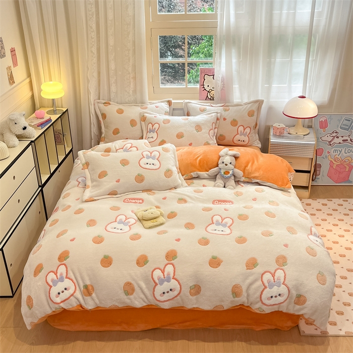 91家纺网 家纺一手货源 找家纺 川悦生活 2024新款雪花绒印花单被套系列-夜景 橘兔