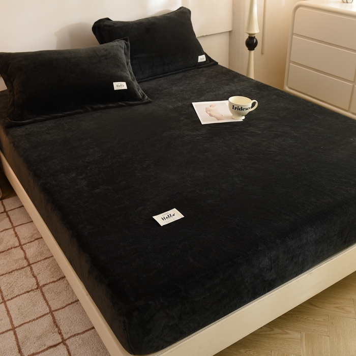 91家纺网 家纺一手货源 找家纺 857 2024新款纯色保暖高克重牛奶绒床笠 床笠-炭黑色