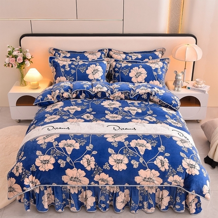 富之航 2024新款8-9斤高克重印花牛奶绒四件套保暖绒套件直播爆款陌上花开