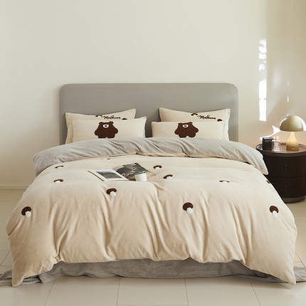 千朵森 2024新款毛巾绣牛奶绒四件套-慕斯卡 风格二 慕斯卡-香槟灰