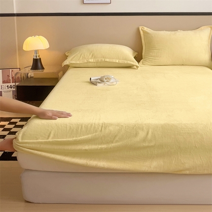 名兮家居 2024新款高克重加厚纯色牛奶绒床笠床单 素色-米月黄