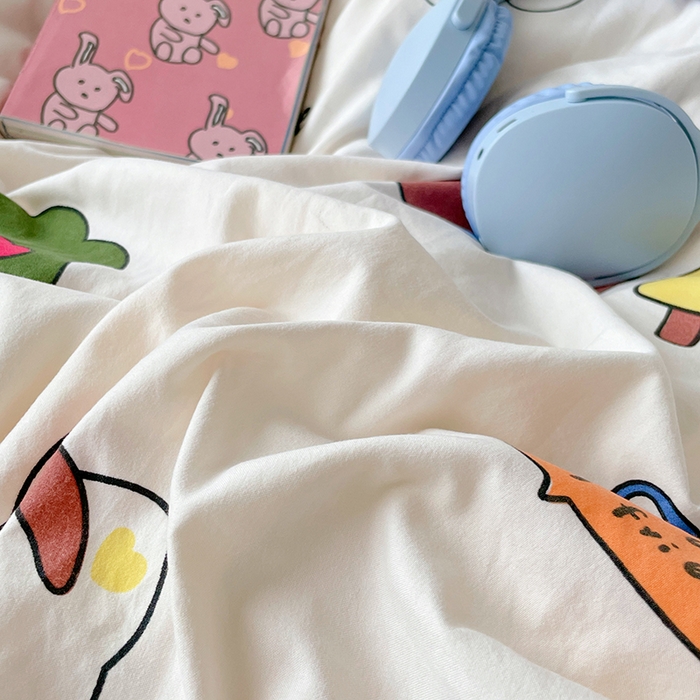 91家纺网 家纺一手货源 找家纺 卡迪熊家纺 2024新款小清新水洗m混搭四件套 可爱KT猫