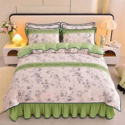 富之航 2024新款8-9斤高克重印花牛奶绒四件套保暖绒套件直播爆款花语秘境