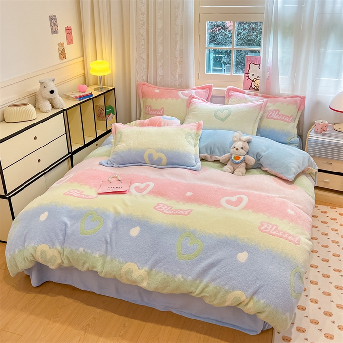 91家纺网 家纺一手货源 找家纺 川悦生活 2024新款雪花绒印花单被套系列-夜景 彩虹爱语蓝