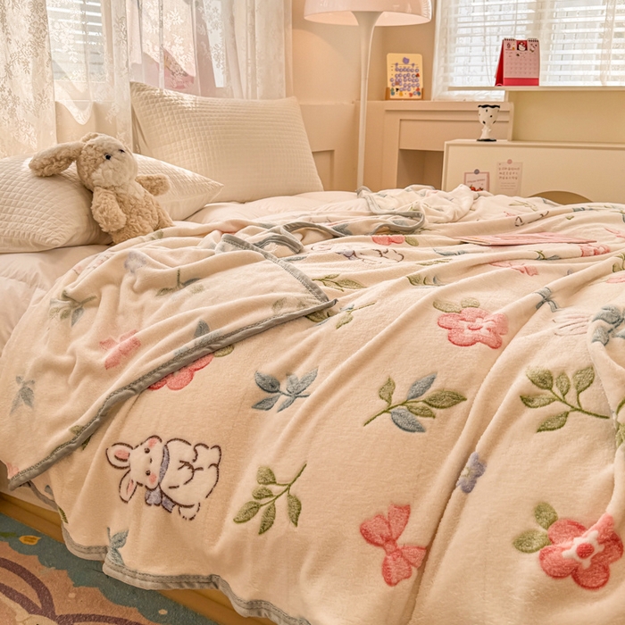 91家纺网 家纺一手货源 找家纺 慕尚家纺 2025新款高克重加厚雪花绒毛毯毯子 好运兔