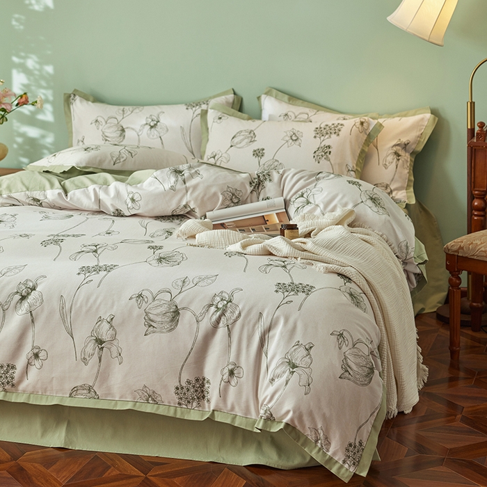 91家纺网 家纺一手货源 找家纺 千朵森 2024新款全棉拼角磨毛四件套-风格一 花拾光