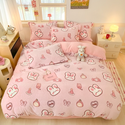 91家纺网 家纺一手货源 找家纺 川悦生活 2024新款雪花绒印花单被套系列-自然光 蜜语奶兔