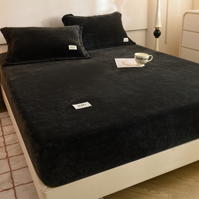 91家纺网 家纺一手货源 找家纺 857 2024新款纯色保暖高克重牛奶绒床笠 床笠-炭黑色