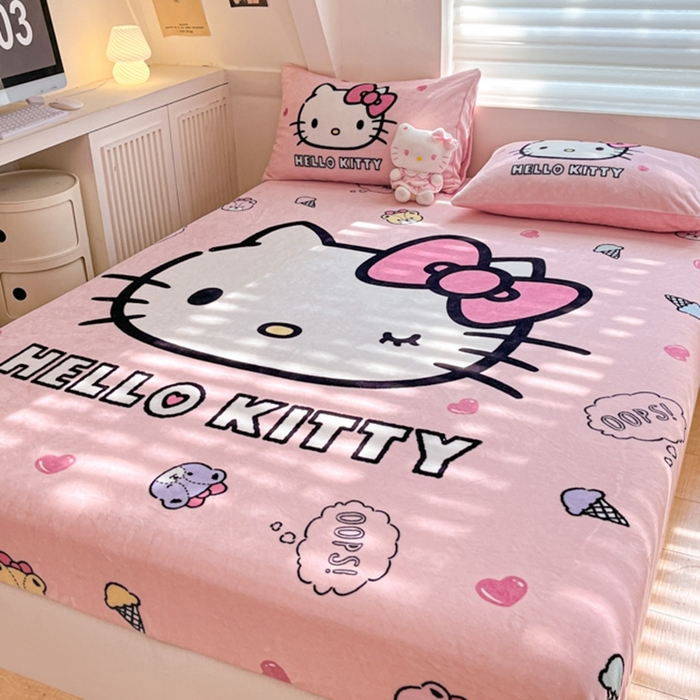 91家纺网 家纺一手货源 找家纺 金爱家 2024新款大阪单品牛奶绒床笠 绒-D美美少女kt