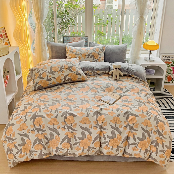 91家纺网 家纺一手货源 找家纺 捌月 2024新款棉加绒A版13372全棉B版高克重牛奶绒四件套直播新品 云锦