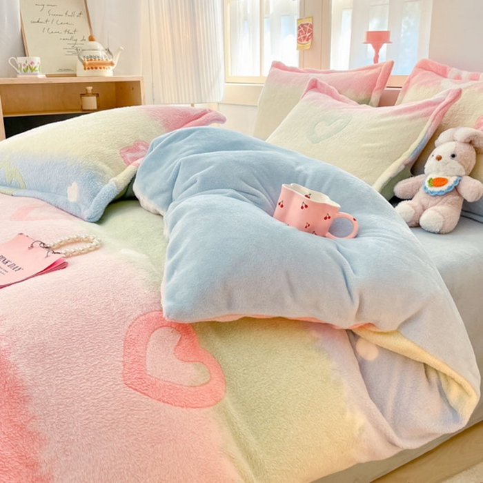 91家纺网 家纺一手货源 找家纺 川悦生活 2024新款雪花绒印花单被套系列-自然光 彩虹爱语蓝