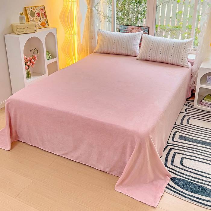 91家纺网 家纺一手货源 找家纺 捌月 2024新款棉加绒A版13372全棉B版高克重牛奶绒四件套直播新品 樱桃花开