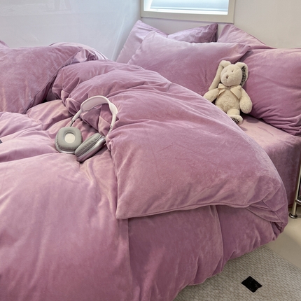 91家纺网 家纺一手货源 找家纺 盛馨家纺 2024新款高克重加厚保暖纯色宝宝绒系列四件套 罗兰紫