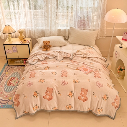 慕尚家纺 2025新款高克重加厚雪花绒毛毯毯子 糯米熊