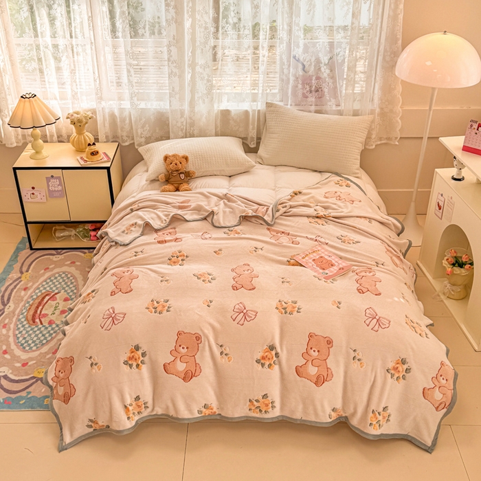 91家纺网 家纺一手货源 找家纺 慕尚家纺 2025新款高克重加厚雪花绒毛毯毯子 糯米熊