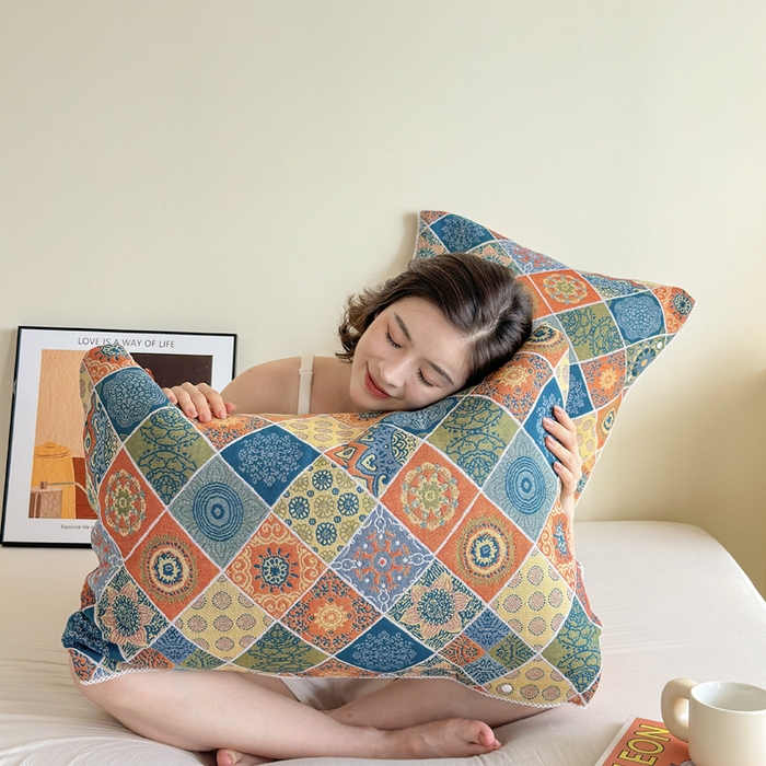 91家纺网 家纺一手货源 找家纺 朴尔家纺-毛巾被 2024新款防滑半包可调节暗扣魔术全棉三层纱布枕巾 欧式卷草纹53*110cm/对