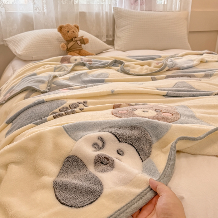91家纺网 家纺一手货源 找家纺 慕尚家纺 2025新款高克重加厚雪花绒毛毯毯子 奶茶狗熊