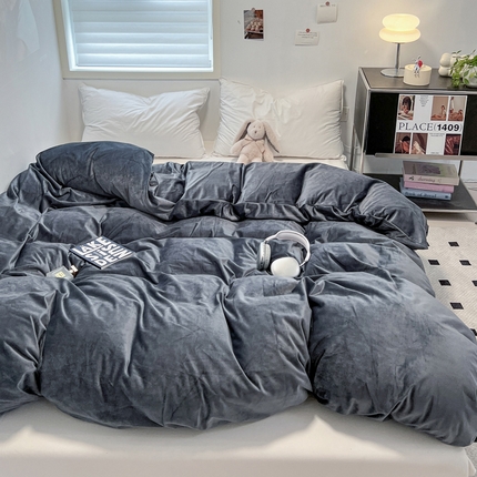 盛馨家纺 2024新款高克重加厚保暖纯色宝宝绒系列单被套 曜黑
