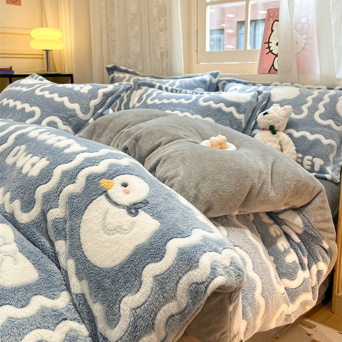 91家纺网 家纺一手货源 找家纺 川悦生活 2024新款雪花绒印花单被套系列-夜景 快乐鸭鸭