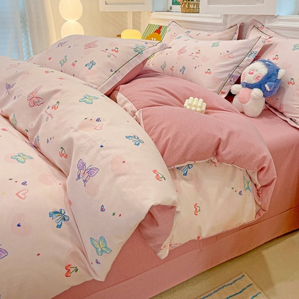 91家纺网 家纺一手货源 找家纺 2024直播爆款全棉磨毛喷气印花加厚保暖四件套（一字绣） 全棉磨毛-蝴蝶飞