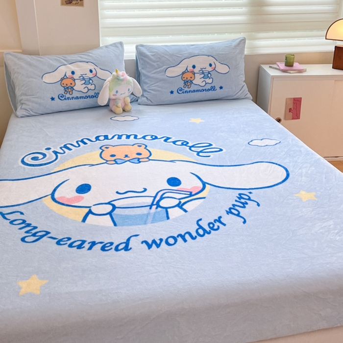 91家纺网 家纺一手货源 找家纺 金爱家 2024新款大阪单品牛奶绒床笠 绒-D汽水大耳狗