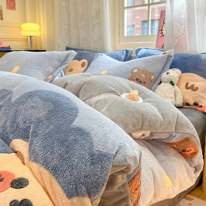 91家纺网 家纺一手货源 找家纺 川悦生活 2024新款雪花绒印花单被套系列-夜景 熊小巴