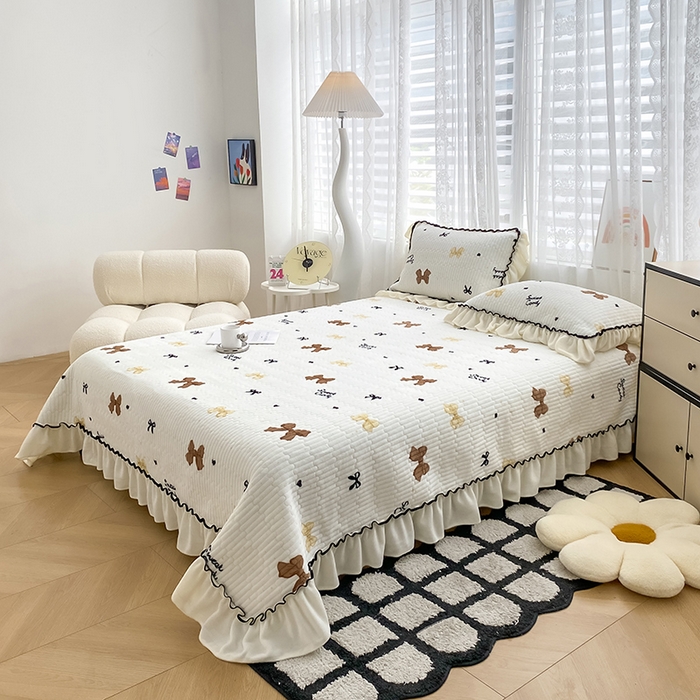 91家纺网 家纺一手货源 找家纺 格真 2024新款加厚保暖豆豆绒牛奶绒单床盖被套三件套四件套 爱心蝴蝶结