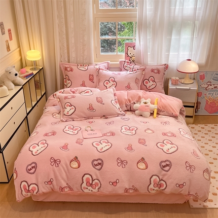 91家纺网 家纺一手货源 找家纺 川悦生活 2024新款雪花绒印花单被套系列-夜景 蜜语奶兔