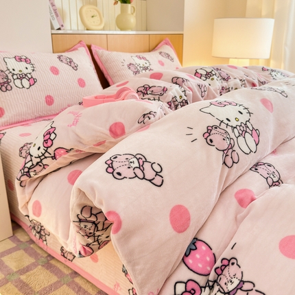 希诺家居 2024新款三丽鸥正版授权牛奶绒被套床盖四件套 波点kt