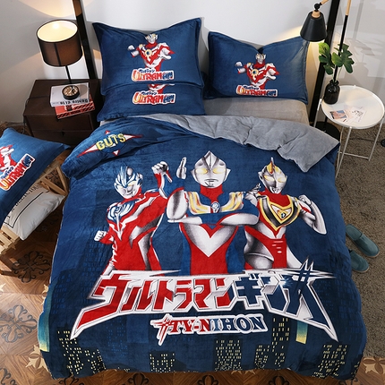 91家纺网 家纺一手货源 找家纺 宝薇 2024新款加厚牛奶绒大版卡通四件套 英雄联盟