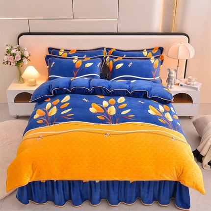 富之航 2024新款8-9斤高克重印花牛奶绒四件套保暖绒套件直播爆款清香四季