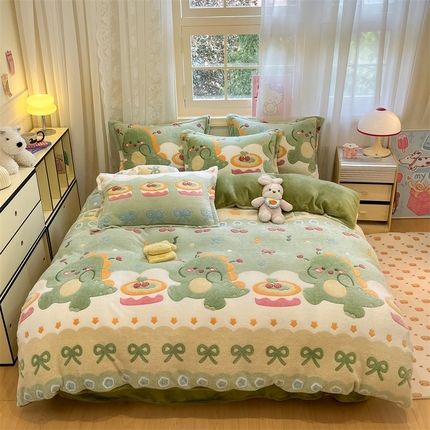 91家纺网 家纺一手货源 找家纺 川悦生活 2024新款雪花绒印花单被套系列-夜景 甜系龙龙